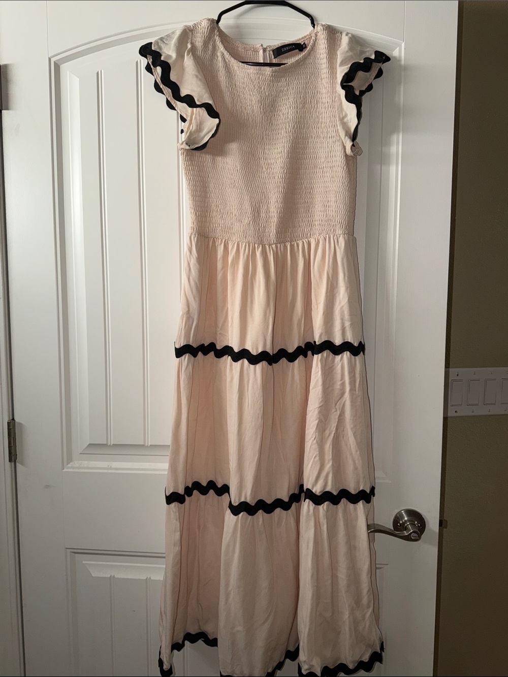 Zesica White Dress with Black Ruffle Trim for Kids